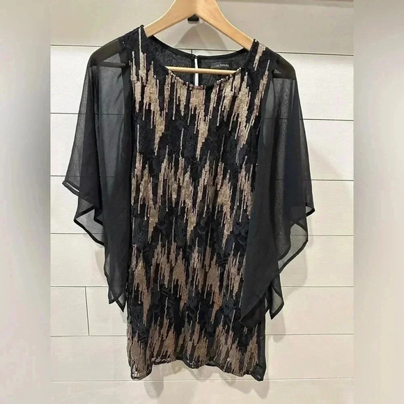 Jealous Tomato Gold & Black Sequined Top- Small - Picture 1 of 4